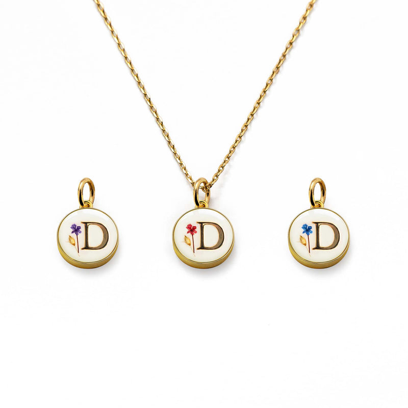 Initial Necklace Letter D Gold White
