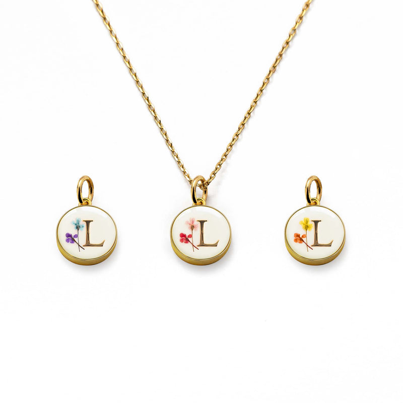 Initial Necklace Letter L Gold White