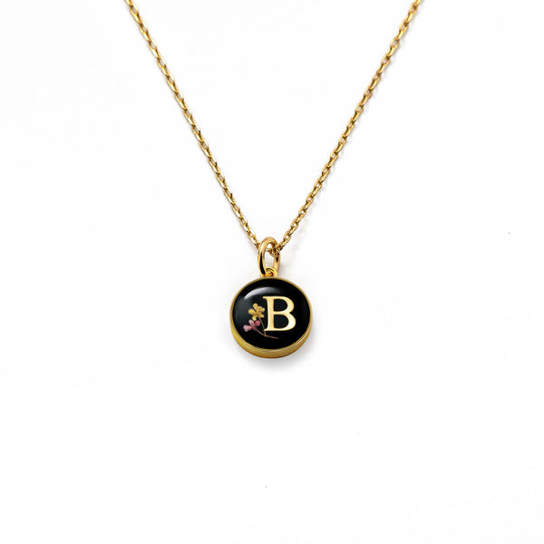 Initial Necklace Letter B Gold Black