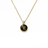 Initial Necklace Letter E Gold Black