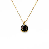 Initial Necklace Letter H Gold Black