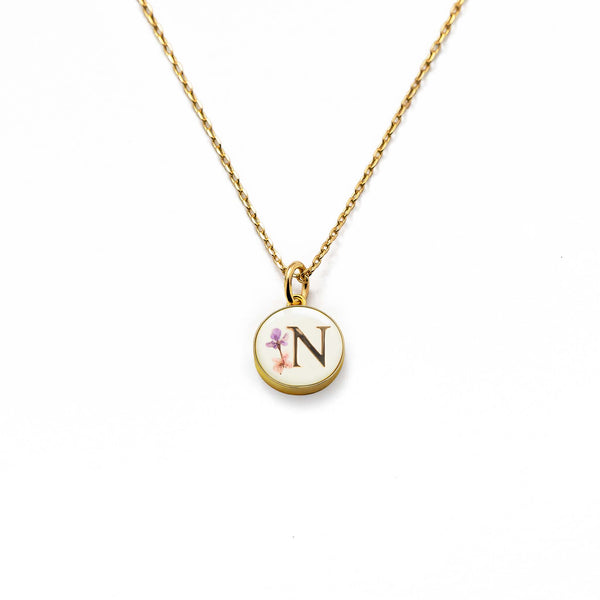 Initial Necklace Letter N Gold White