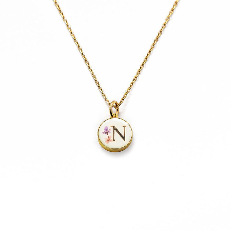 Initial Necklace Letter N Gold White