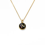 Initial Necklace Letter N Gold Black