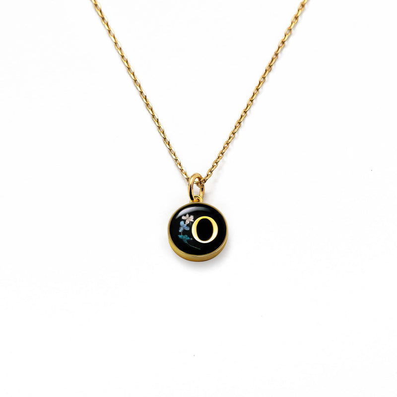 Initial Necklace Letter O Gold Black