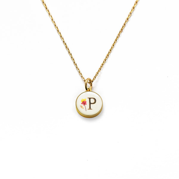 Initial Necklace Letter P Gold White