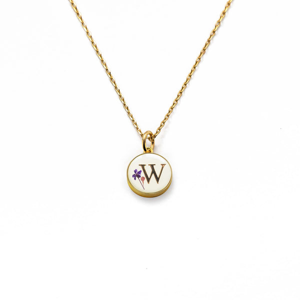Initial Necklace Letter W Gold White