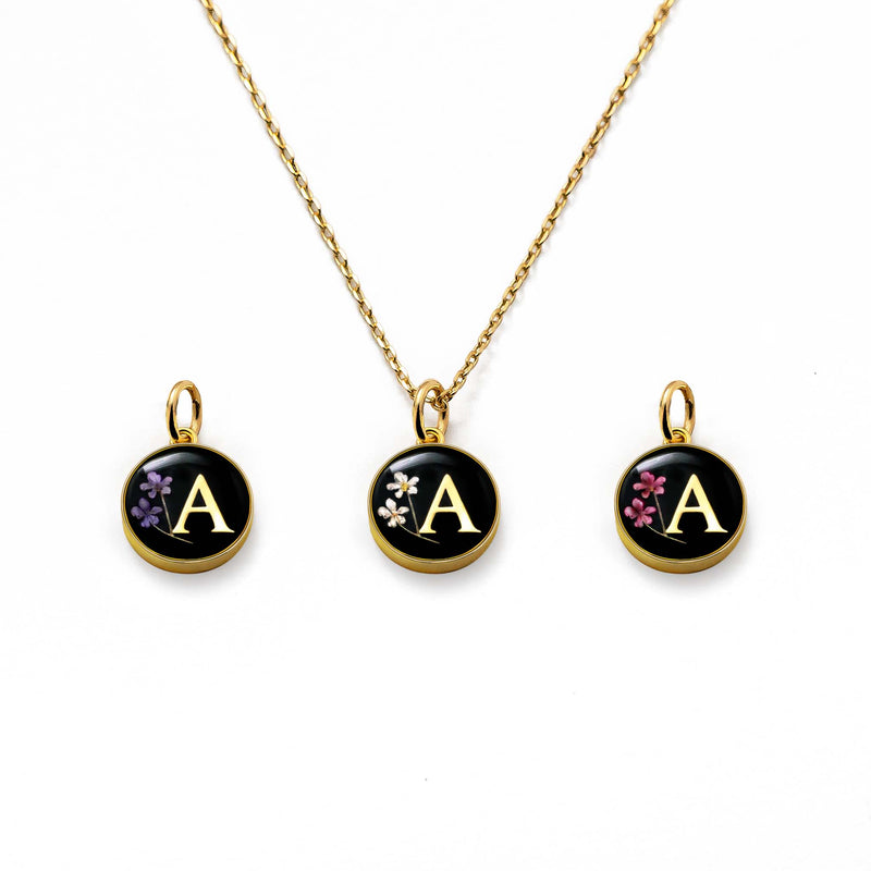 Initial Necklace Letter A Gold Black