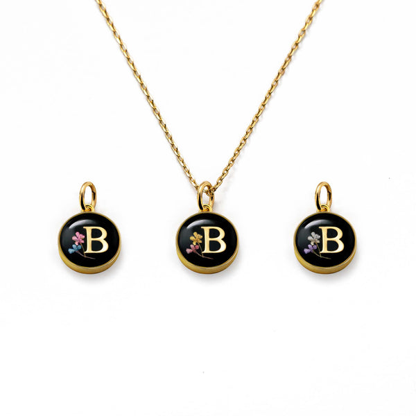 Initial Necklace Letter B Gold Black