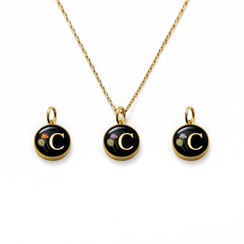 Initial Necklace Letter C Gold Black – The Petal Archive