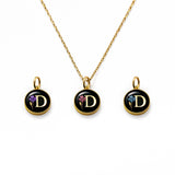 Initial Necklace Letter D Gold Black