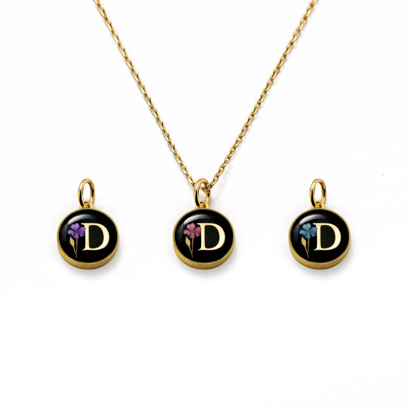 Initial Necklace Letter D Gold Black