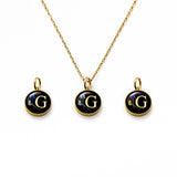 Initial Necklace Letter G Gold Black