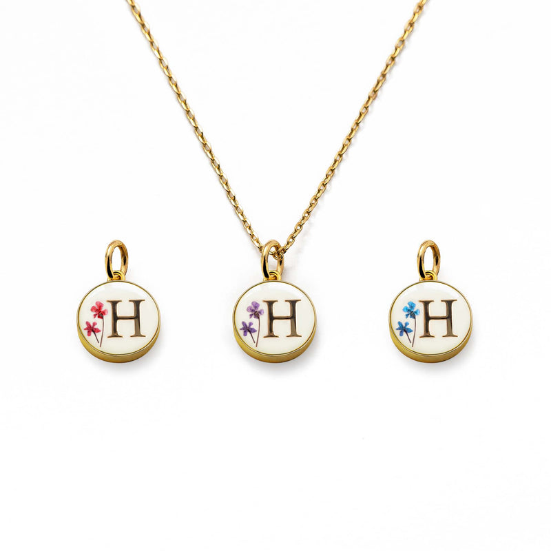Initial Necklace Letter H Gold White
