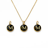Initial Necklace Letter M Gold Black