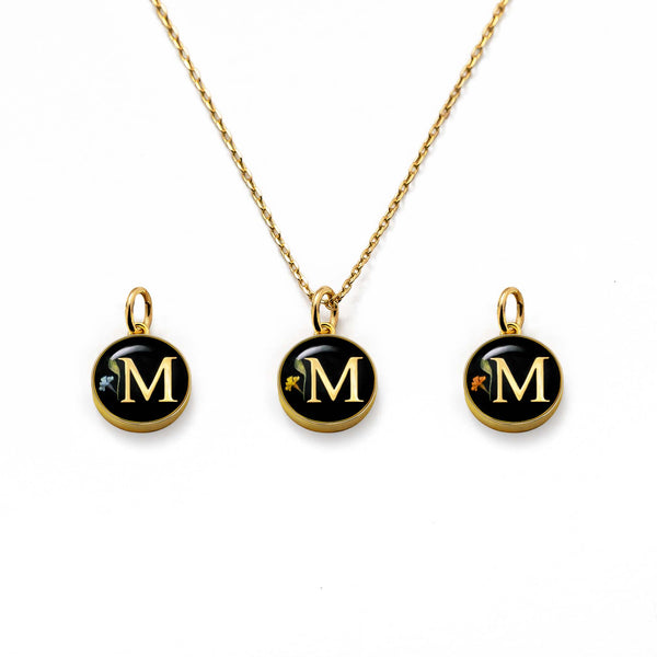Initial Necklace Letter M Gold Black