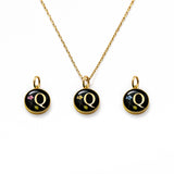 Initial Necklace Letter Q Gold Black