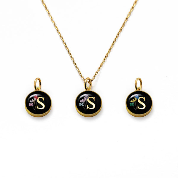Initial Necklace Letter S Gold Black
