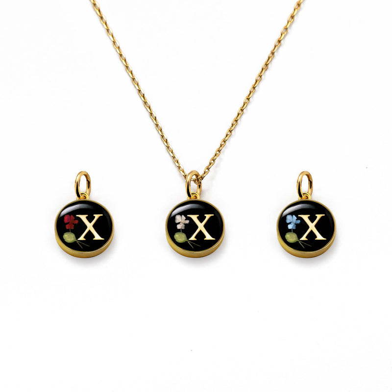 Initial Necklace Letter X Gold Black