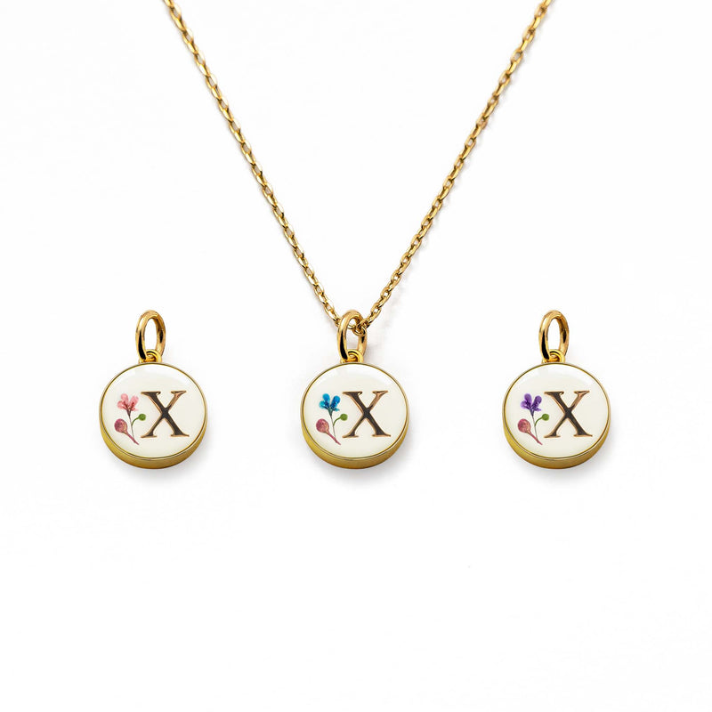 Initial Necklace Letter X Gold White