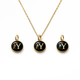 Initial Necklace Letter Y Gold Black