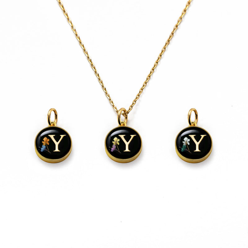 Initial Necklace Letter Y Gold Black