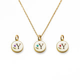 Initial Necklace Letter Y Gold White