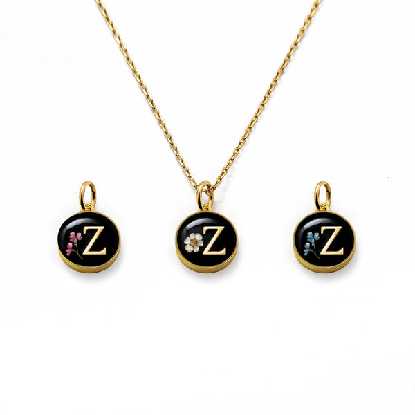 Initial Necklace Letter Z Gold Black