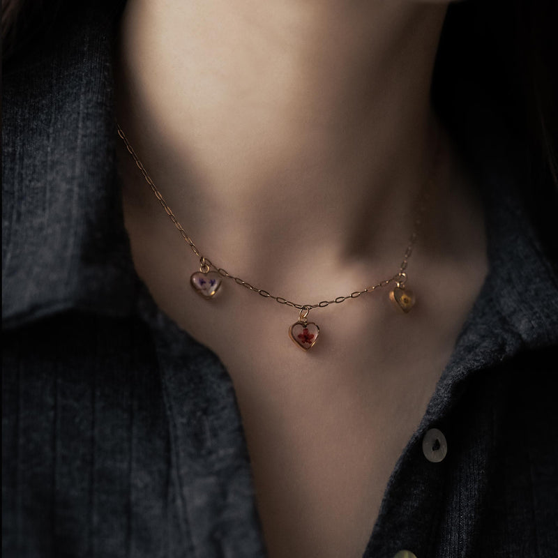 Botanical Mini Heart Necklace - Yellow Corn Poppy Gladiolus August Bir –  Dandelion Jewelry