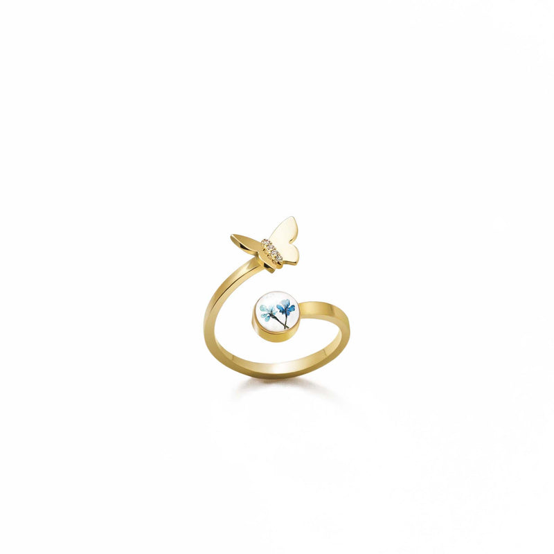 Butterfly Double Bloom Adjustable Ring Gold