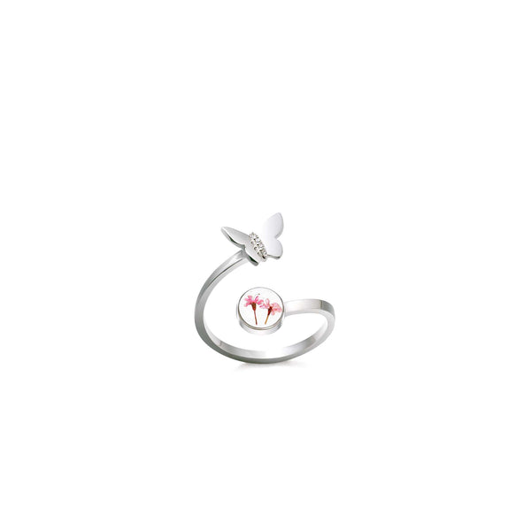 Butterfly Double Bloom Adjustable Ring Rhodium