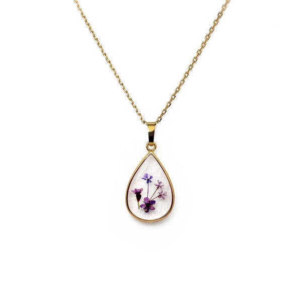 Violet Teardrop Necklace Gold