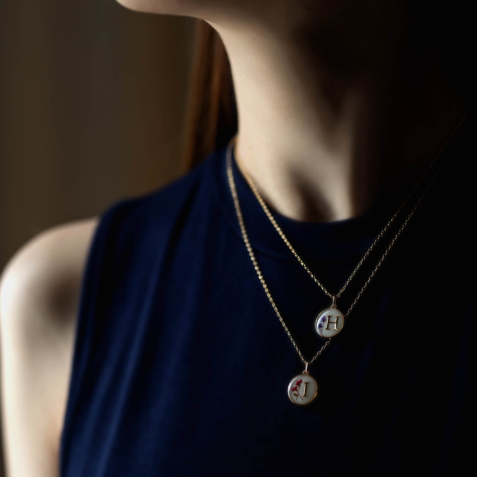 Initial-pendant-pressed-flower