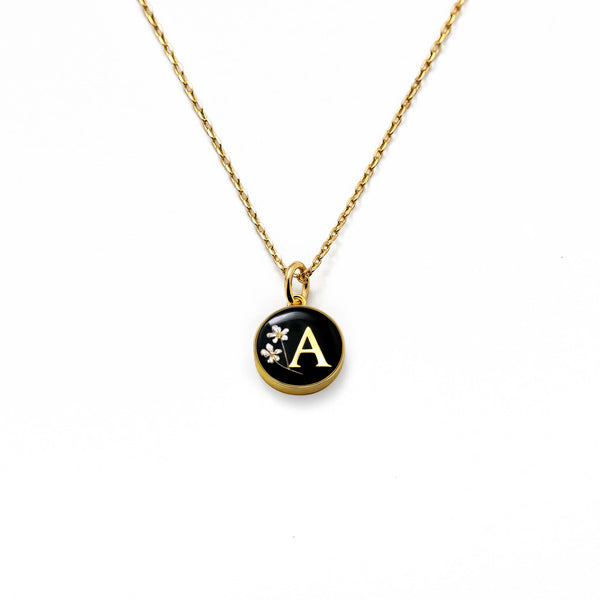 Initial Necklace Letter A Gold Black