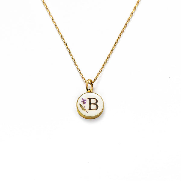 Initial Necklace Letter B Gold White