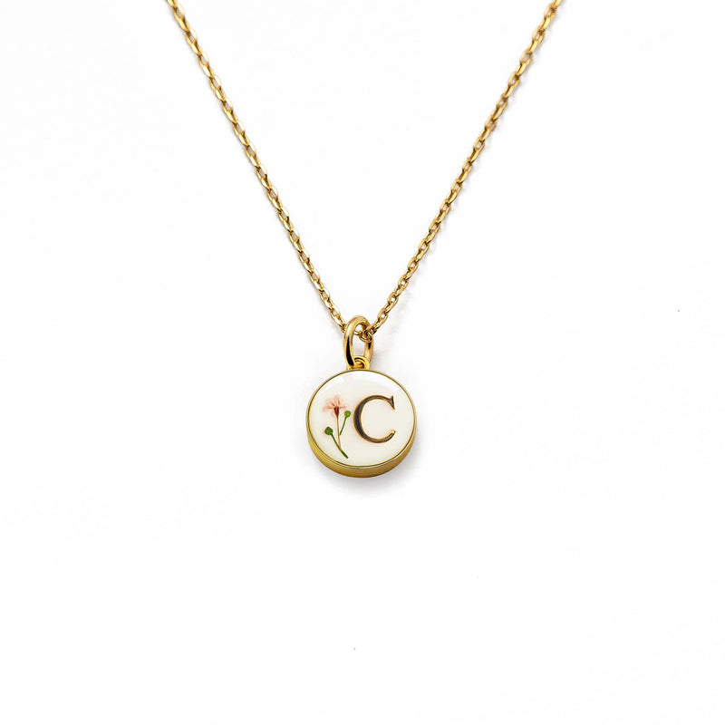 Initial Necklace Letter C Gold White