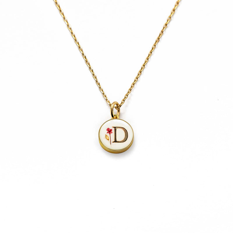 Initial Necklace Letter D Gold White