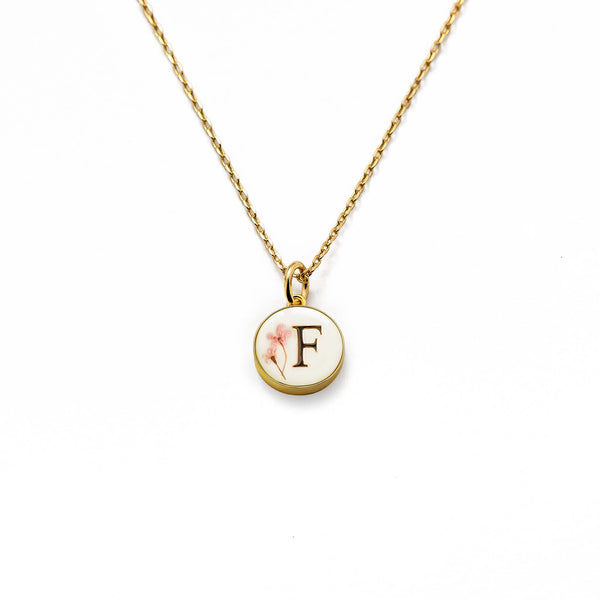 Initial Necklace Letter F Gold White