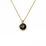 Initial Necklace Letter F Gold Black