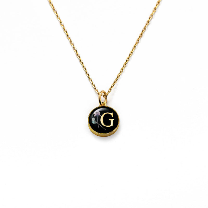 Initial Necklace Letter G Gold Black