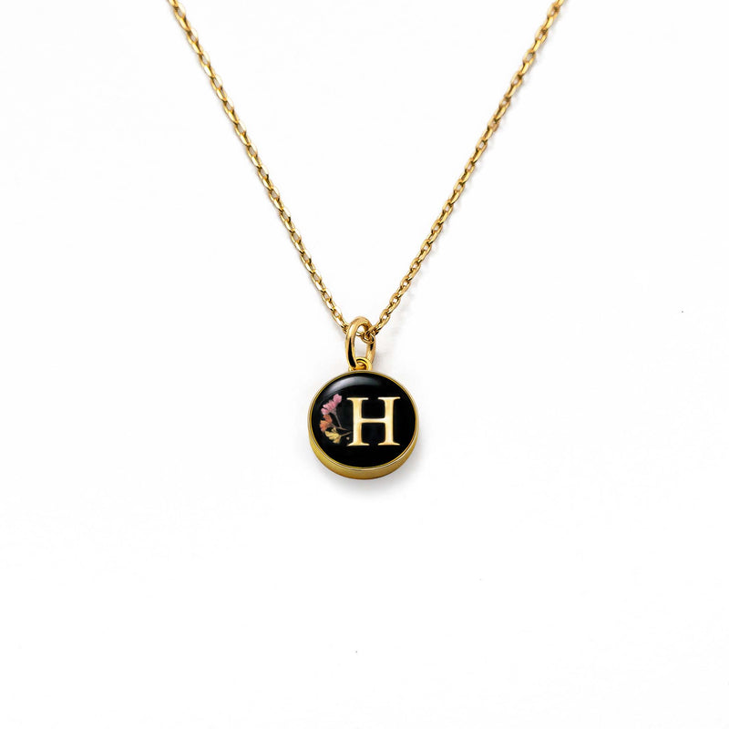 Initial Necklace Letter H Gold Black