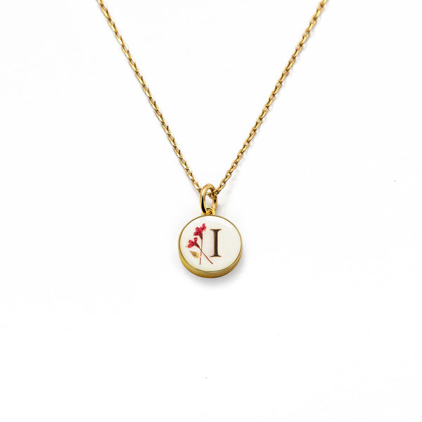 Initial Necklace Letter I Gold White