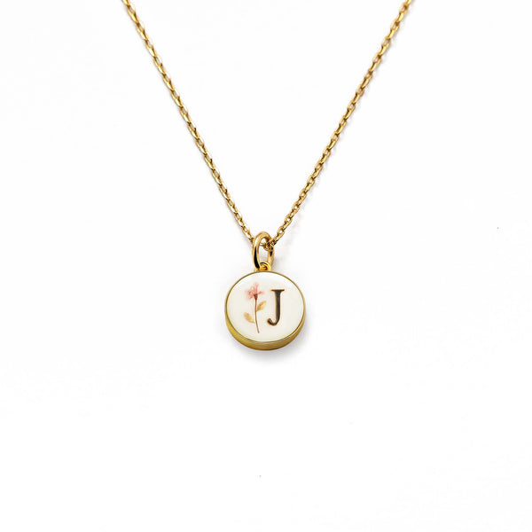 Initial Necklace Letter J Gold White