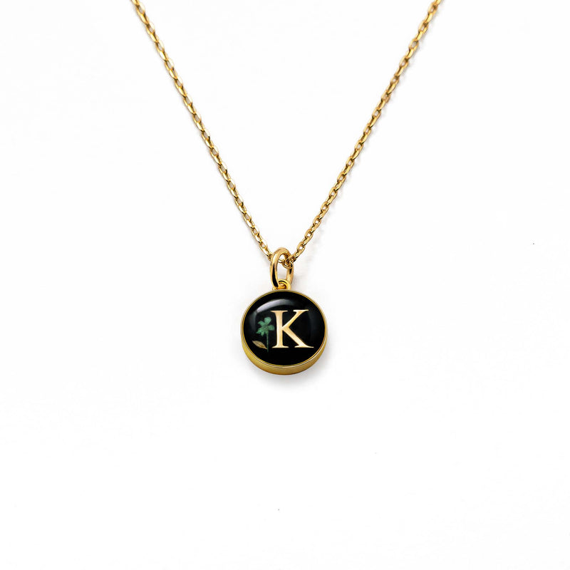 Initial Necklace Letter K Gold Black