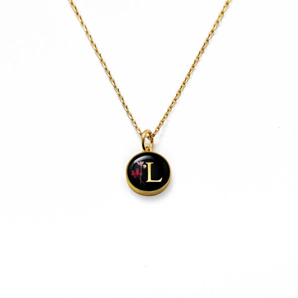 Initial Necklace Letter L Gold Black