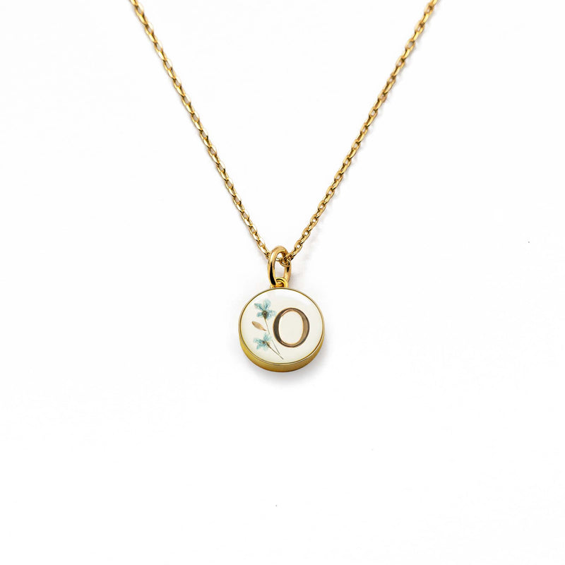 Initial Necklace Letter O Gold White