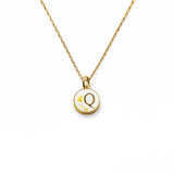 Initial Necklace Letter Q Gold White