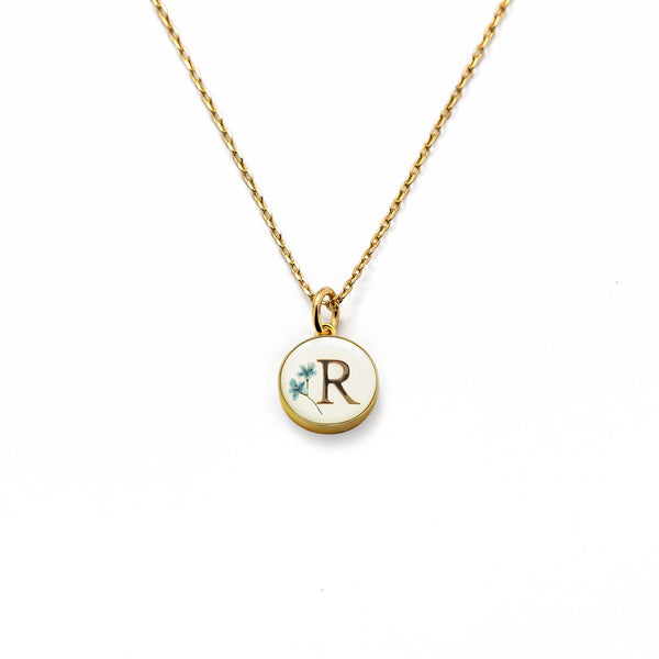 Initial Necklace Letter R Gold White