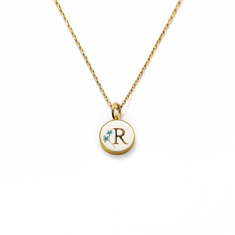 Initial Necklace Letter R Gold White