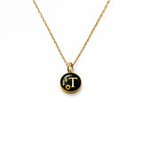 Initial Necklace Letter T Gold Black